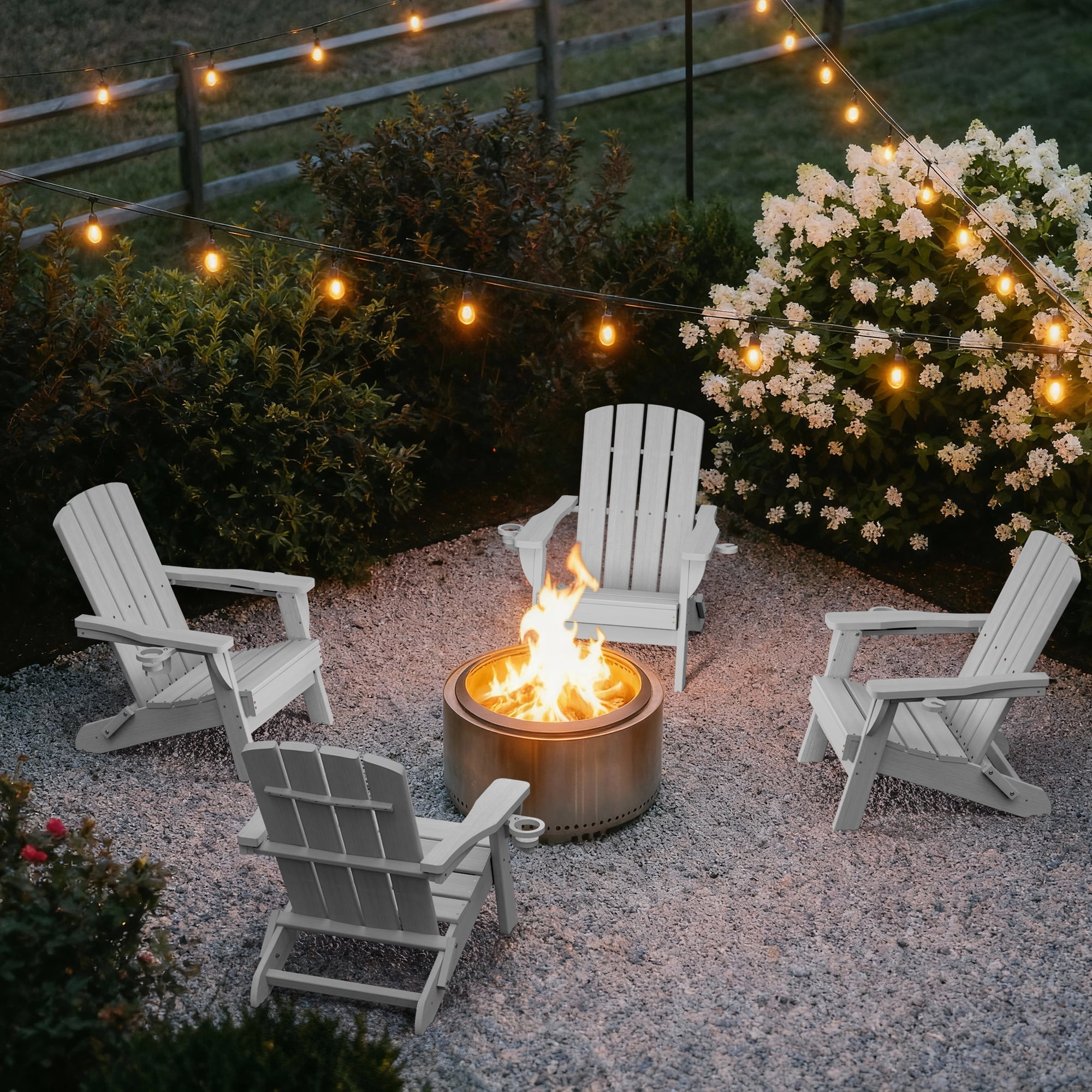 SUUNYN Folding Adirondack Chair Set of 2, HDPE Fire Pit Chairs, White
