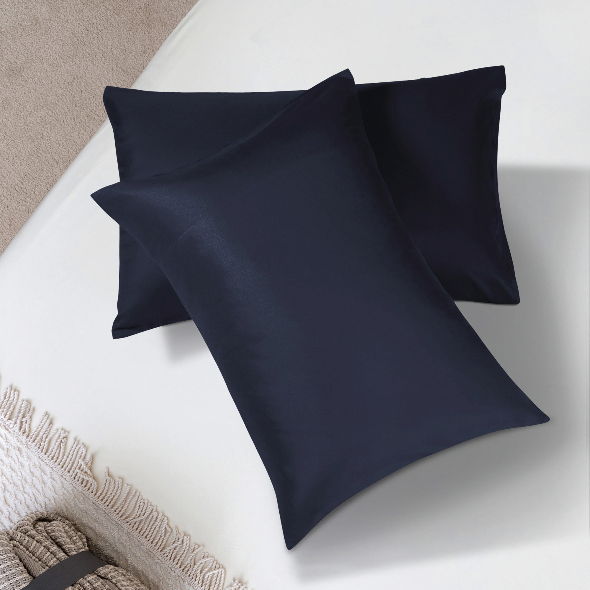 Unique Bargains 2 Packs 1800  Brushed Pillowcase Zippered  Navy Blue, King Size