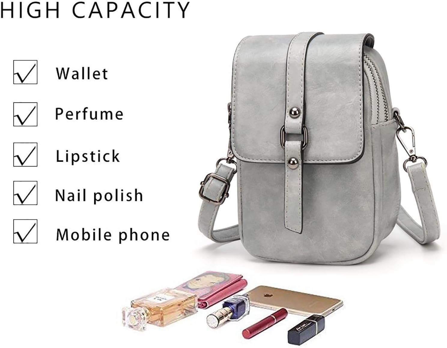 Vintage Crossbody Phone Bag for Women, Small Leather Shoulder Purse and Handbag with Tassel&Rivet Decoration