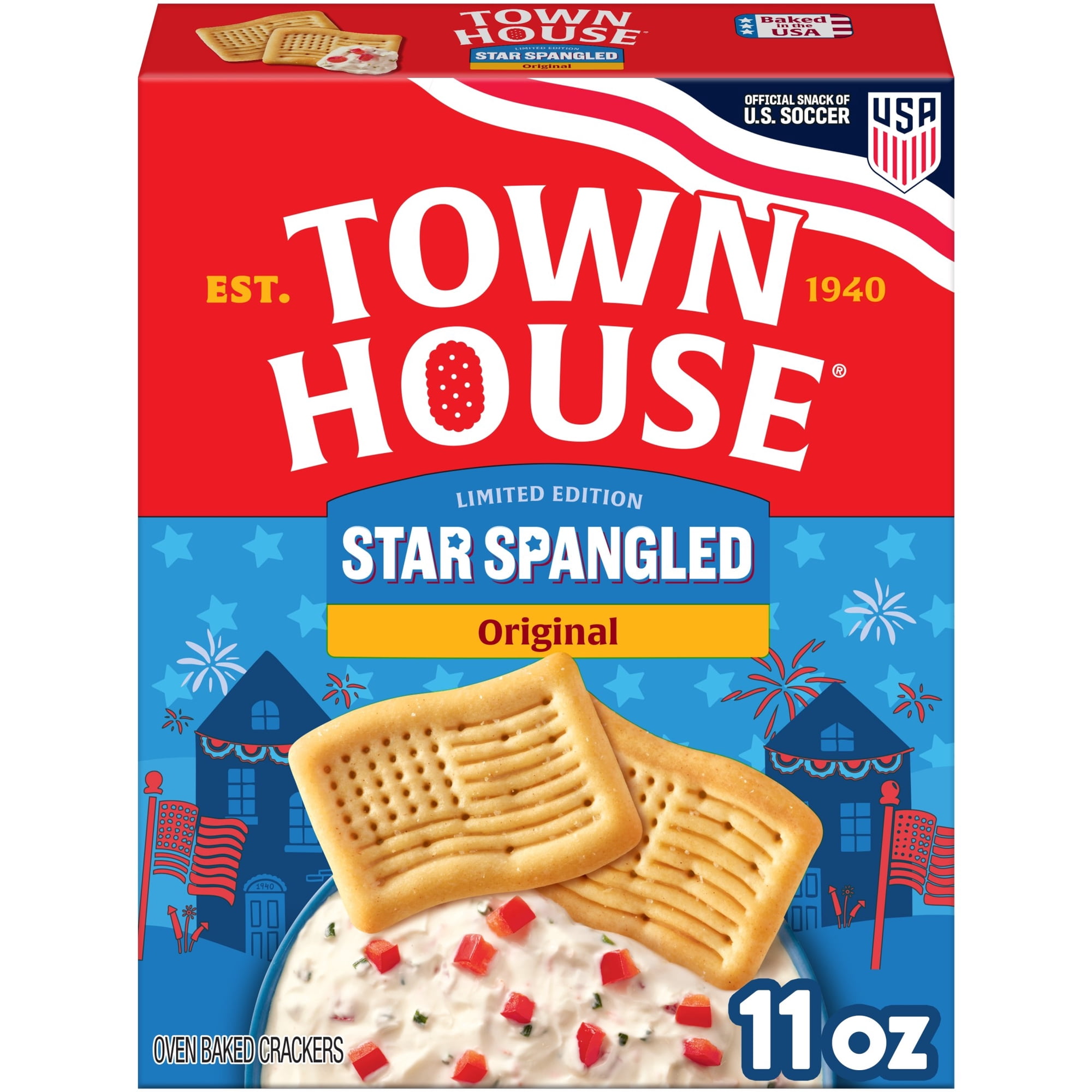Town House Star-Spangled Original Oven Baked Crackers, Party Snacks, 11 oz
