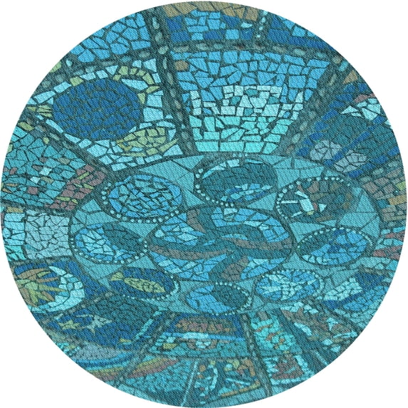 Ahgly Company Indoor Round Patterned Teal Green Area Rugs, 6' Round