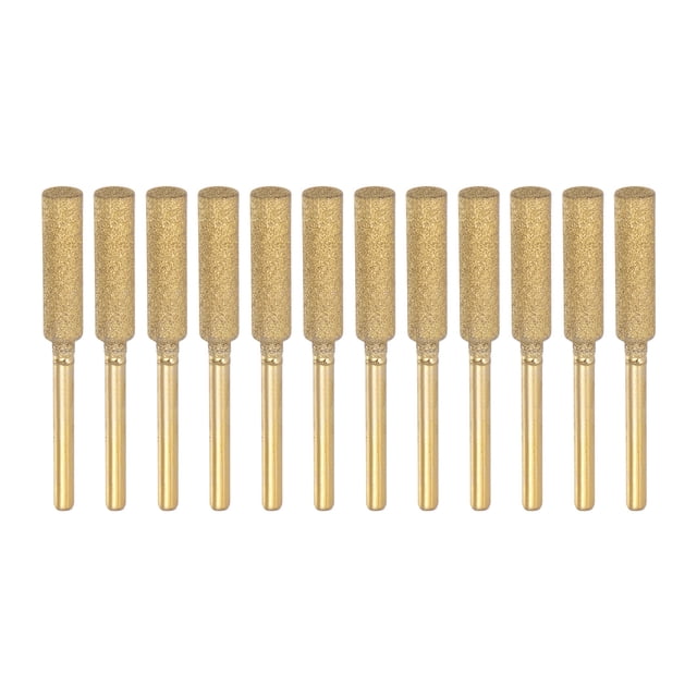 12 Packs Diamond Coated Chainsaw Sharpener Bits 7/32" 5.5mm Cylinder Head, Titanium Plated Electric Chain Saw Grinder