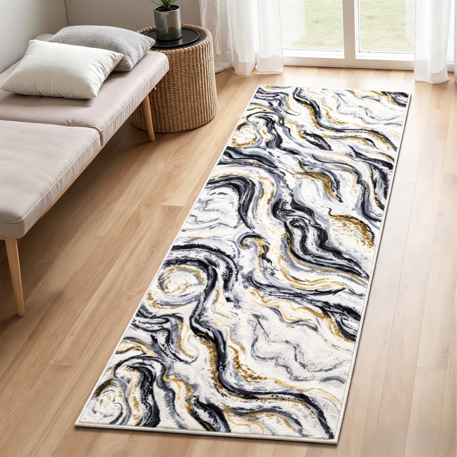 Runner Rugs for Hallway, Yamaziot 2'x6' Abstract Runner Rug, Washable Non Slip Blue Modern Bedroom Carpet Accent Rug Kitchen Runner Laundry Room Mat