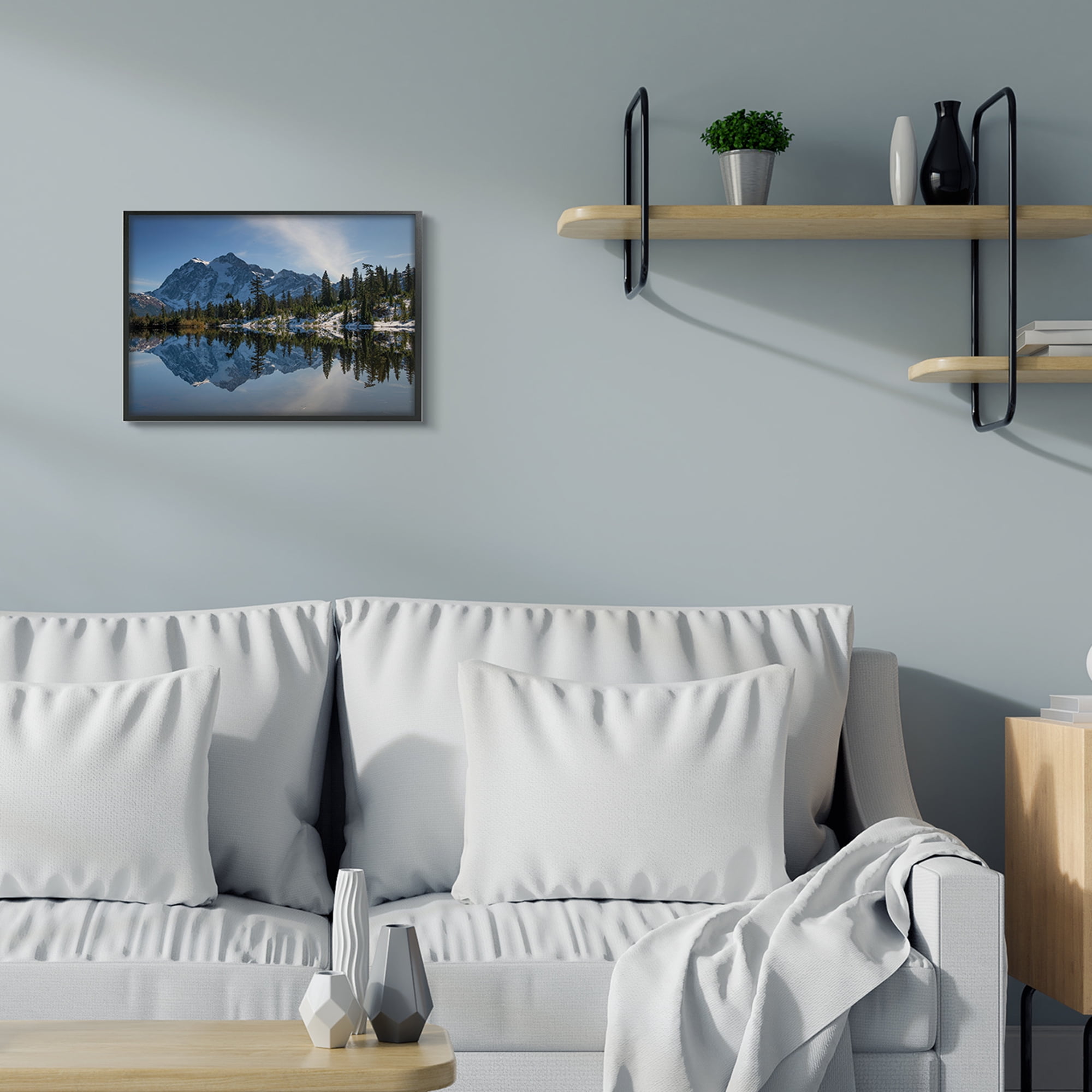 Stupell Industries Winter Lake Snowy Mountain Landscape Water Reflection,16 x 20,Designed by Nancy Crowell