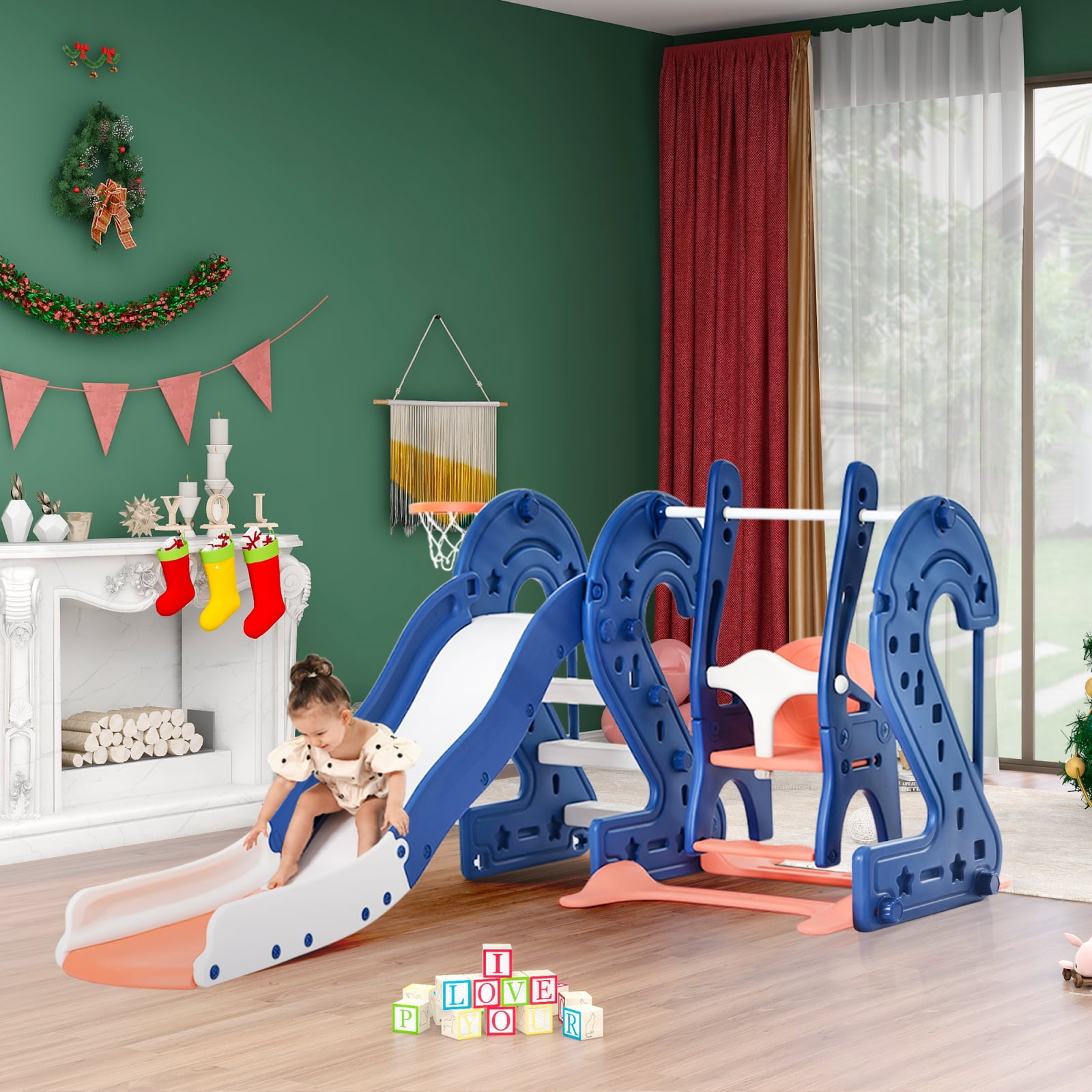 Pouseayar Toddler HDPE NSlide and Swing Sets,Multicolor