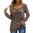 thumbnail image 1 of EQWLJWE Blouses à Manches Longues pour Femmes Mode Col en V Manches Longues Unie Décontractée Patchwork, 1 of 6