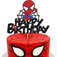 thumbnail image 1 of Pastel de cumpleaños de SpiderMan de Disney para niños, decoración con bandera de pastel de 1-9 años, regalo de fiesta de superhéroes, 1 of 4