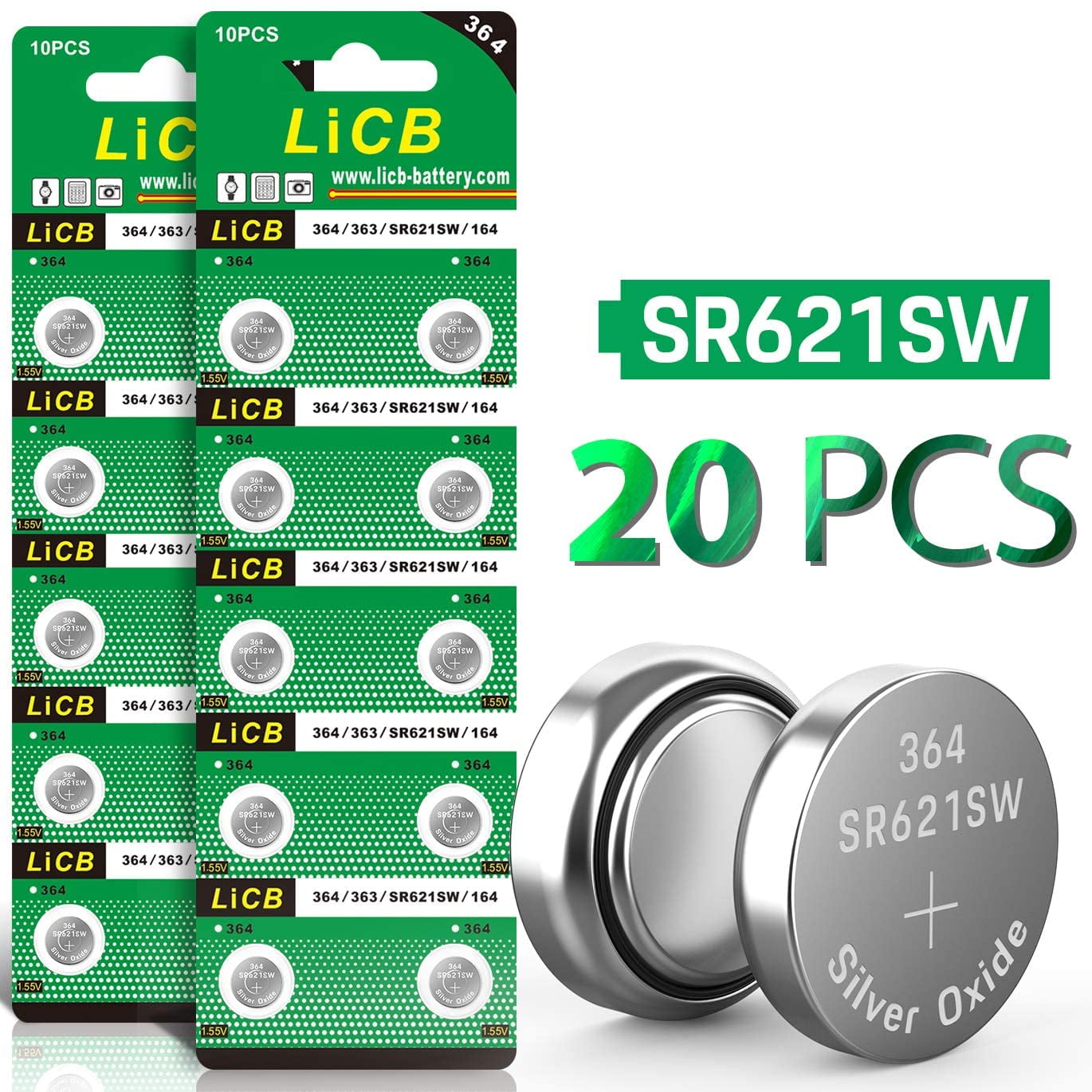 LiCB 20 PCS SR621SW LR621 364 AG1 363 164 Button Cell Watch Batteries 1