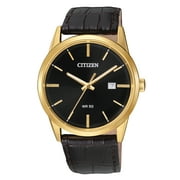 Citizen Men's Quartz BI5002-06E Gold Tone Leather Band Black Dial Date Watch