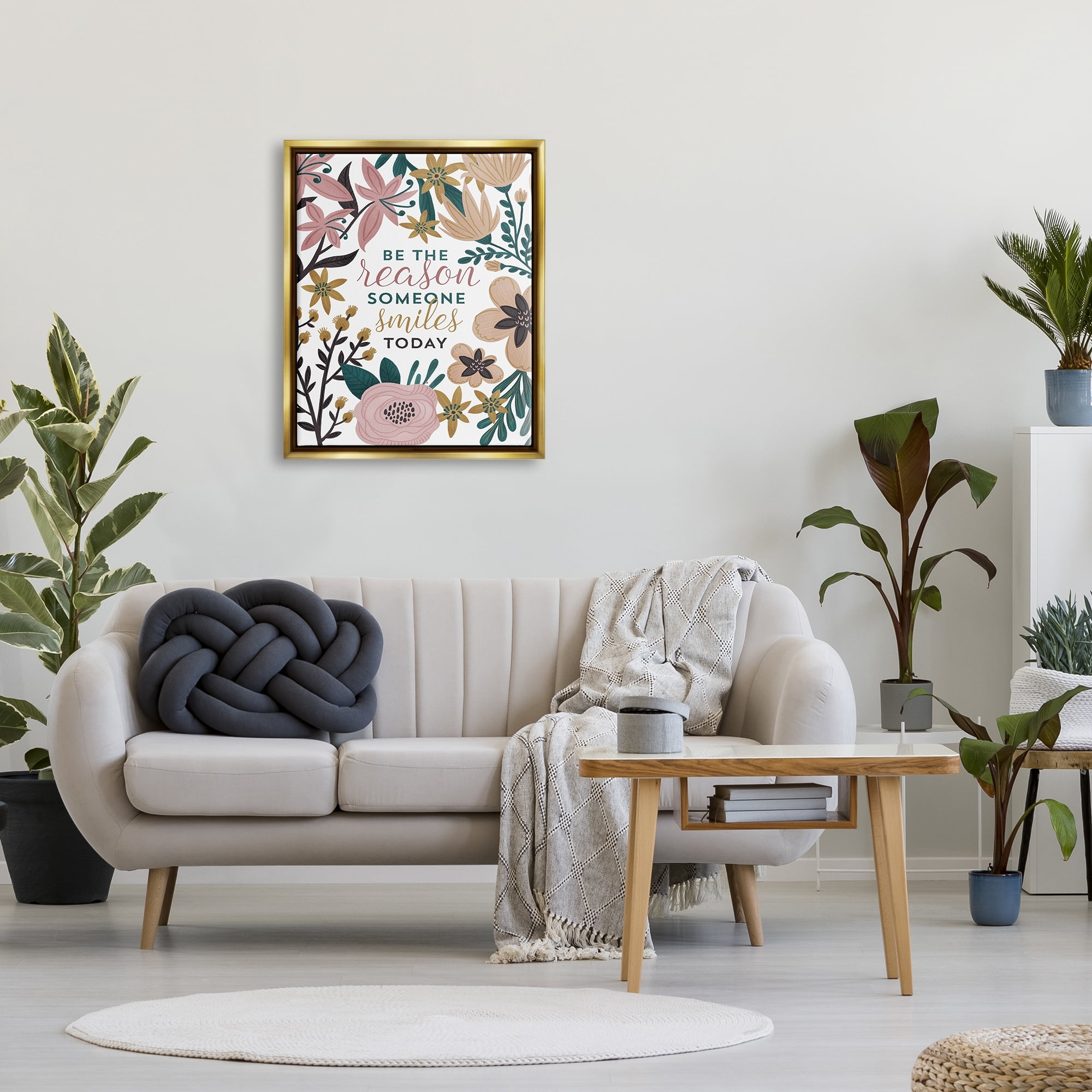 Stupell Industries Be the Reason Phrase Botanical & Floral Painting Gold Floater Framed Art Print Wall Art, 25 x 31