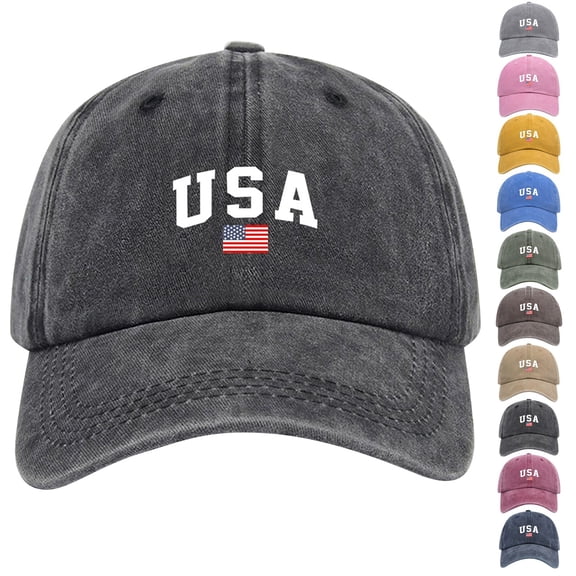Helii USA Flag Baseball Cap – Vintage Cotton Blend Dad Hat with Adjustable Metal Buckle, Patriotic American Hat for Men Women Outdoor Sun 4th of July 250th Anniversary Black,One Size