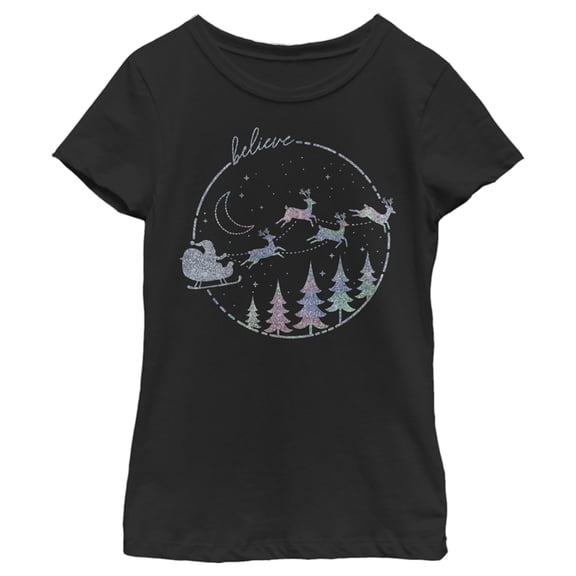 Girl's Lost Gods Believe Christmas Sleigh  Graphic Tee Black Large