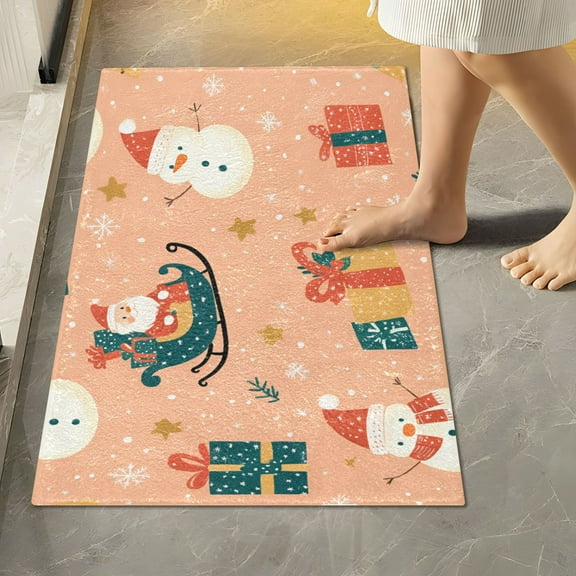 Yayeee Bath Rug for Bathroom Floor Non Slip Rectangle Fluffy Soft Absorbent Mat, 16"x24", Christmas Santa