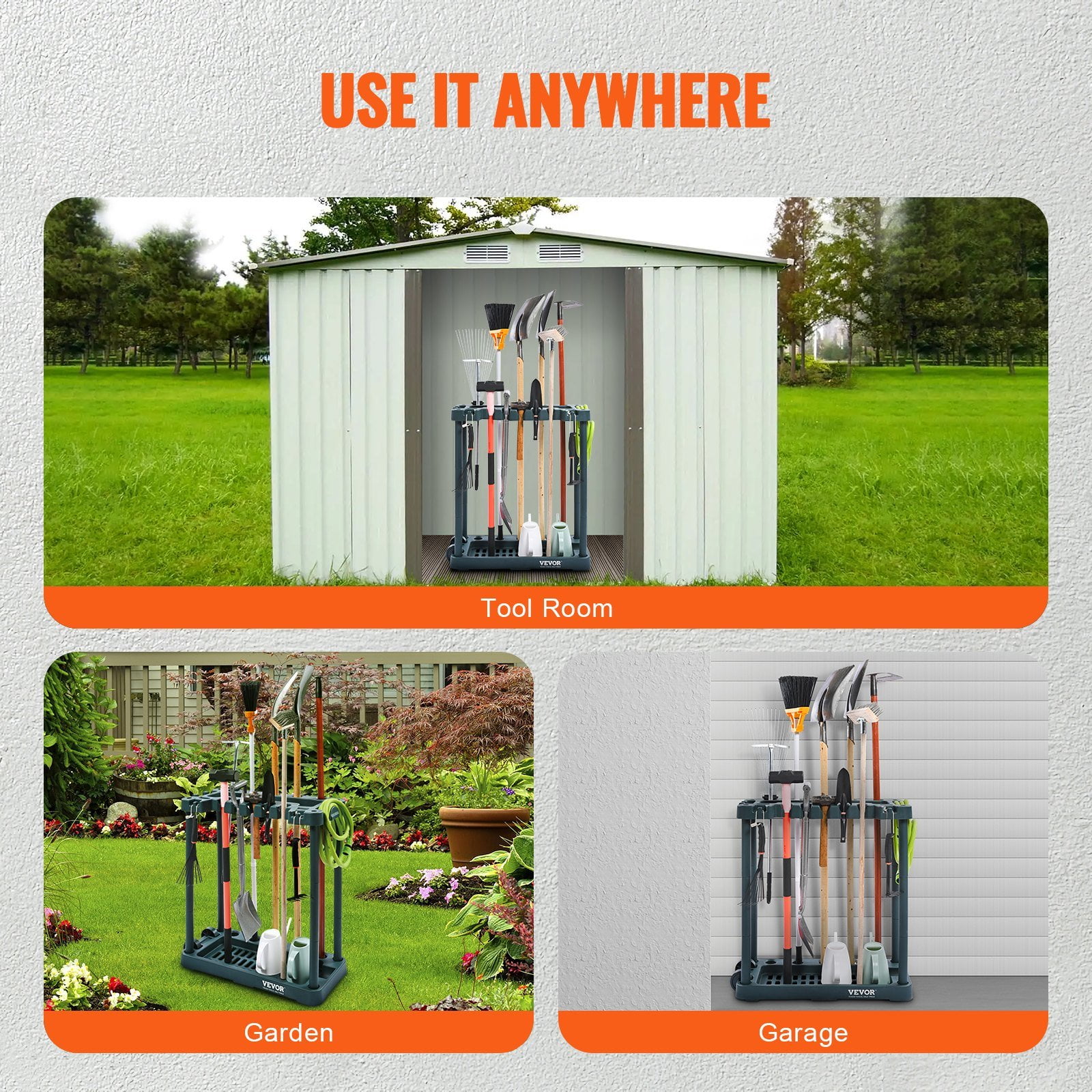 Garden Tool Organizer, 10 Slots, Yard Tool Tower Rack for Garage Organization and Storage, Hold Long-Handled Tools, Rakes, Brooms, Shovels, PP Garden Tool Stand Holder Organizer