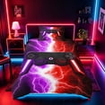 thumbnail image 2 of meiyoeat Neon Lightning Gaming Twin Bedding for Boys Girls, Electric Gamer Duvet Cover Set, Purple Red, Black Reversible 2-Piece, 1 Duvet Cover and 1 Pillowcase, 2 of 7