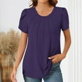 thumbnail image 5 of JURANMO Womens Casual Dressy Shirts Summer Petal Short Sleeve Tees Shirts Solid Color Round Neck Blouse Fashion Pleated Tunics Vacation Tops Purple XXL Women Sale Clothes, 5 of 9
