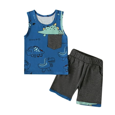 

Fesfesfes Toddler Kid Baby Boys Summer Sleeveless Dinosaur Print Top Shorts Clothes Set