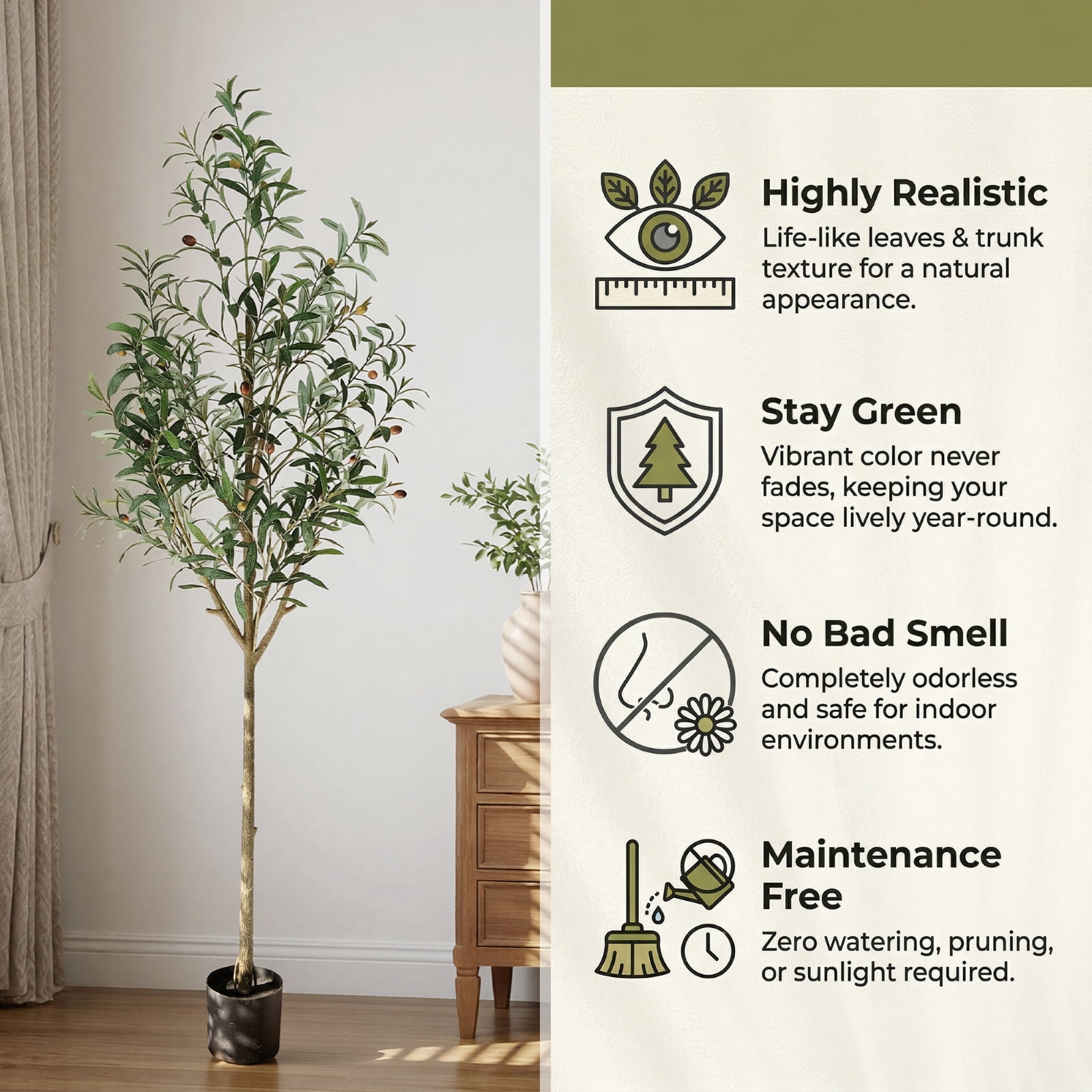BEAUTYPEAK 6.1FT Artificial Plant Fake Indoor Olive Tree Decorative Outdoor Greenery in Black Pot