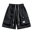 thumbnail image 2 of JUUYY Cargo Shorts for Men Drawstring Baggy Summer Shorts Casual Loose Elastic Waist Outdoor Multi-Pocket Sports Shorts Streetwear Black XXL, 2 of 8