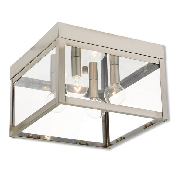 10.5 inch 4 Light Brushed Nickel Outdoor Ceiling Light fixture with Clear Glass Shade