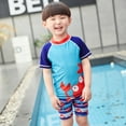 thumbnail image 3 of Kids Toddler Boys' Swimwear 3 Pieces Swim Trunks and Rash Guard Sets Short Sleeve Sun Protection Swimsuit with Swim Cap Summer Crab Print Swimsuit Set, 2-13 Years, 3 of 5