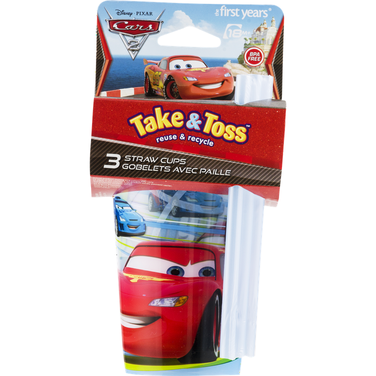 First Years Take & Toss Straw Cups, Disney Pixar Cars 2, 10 oz, 18M+ - 3 cups