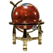 Unique Art 80-GT-PINK-GOLD 6-Inch Tall Pink Rubilite Pearl Swirl Ocean Mini Table Top Gemstone World Globe with Gold