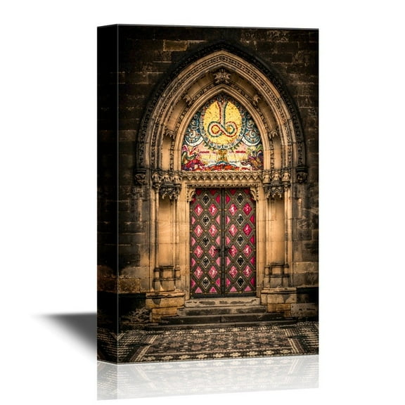 wall26 - Doors Canvas Wall Art - Entrance Door of St. Peter and Paul Church in Prague - Gallery Wrap Modern Home Art | Ready to Hang - 24x36 inches