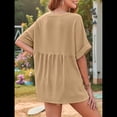 thumbnail image 4 of Camisas de Corta con Cuello en V para Mujer, Blusas Informales de Negocios, Blusas de Trabajo Holgadas Caqui XXL, 4 of 7