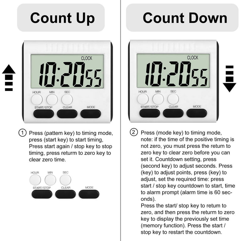 Wewdigi Kitchen Timer & Stopwatch, with 3 inch Large Display, Loud Beep, Countdown Kitchen Timer, White