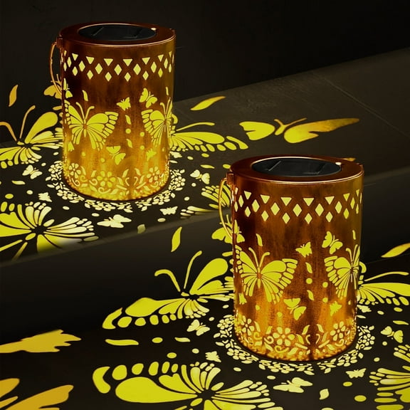 JINTION 2 Pack Solar Hanging Outdoor Lanterns Waterproof Butterfly Garden Decor Light Birthday Gifts for Women Mom Grandma Yard Patio Backyard Porch