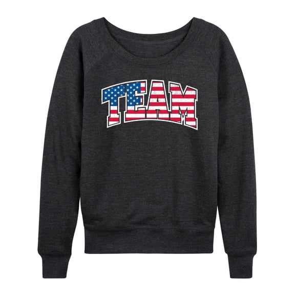 Instant Message - American Flag Team Women's Lightweight French Terry Wide Neck Long Sleeve Graphic Shirt