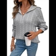 thumbnail image 2 of Suéteres para Mujer, Moda de Otoño, Jersey Holgado con Cremallera de un Cuarto, Cuello, Larga, Punto , Ropa de Invierno Gris S, 2 of 10