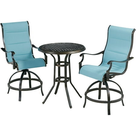 Hanover Traditions 3-Piece High-Dining Bistro Set in Blue with 2 Padded Swivel Counter-Height Chairs and 30-in. Cast-top Table