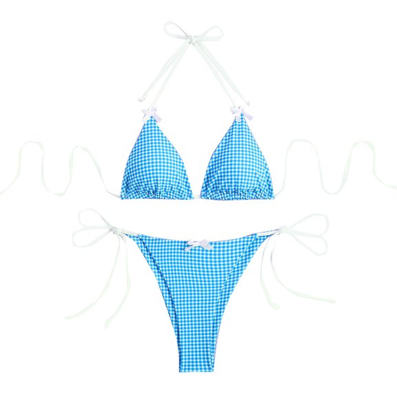 Staron Women's Bikini Set High Waisted Triangle Top Tied Side Swimwear with Removable Padded Bra Two Piece Swimsuit, Light Blue S