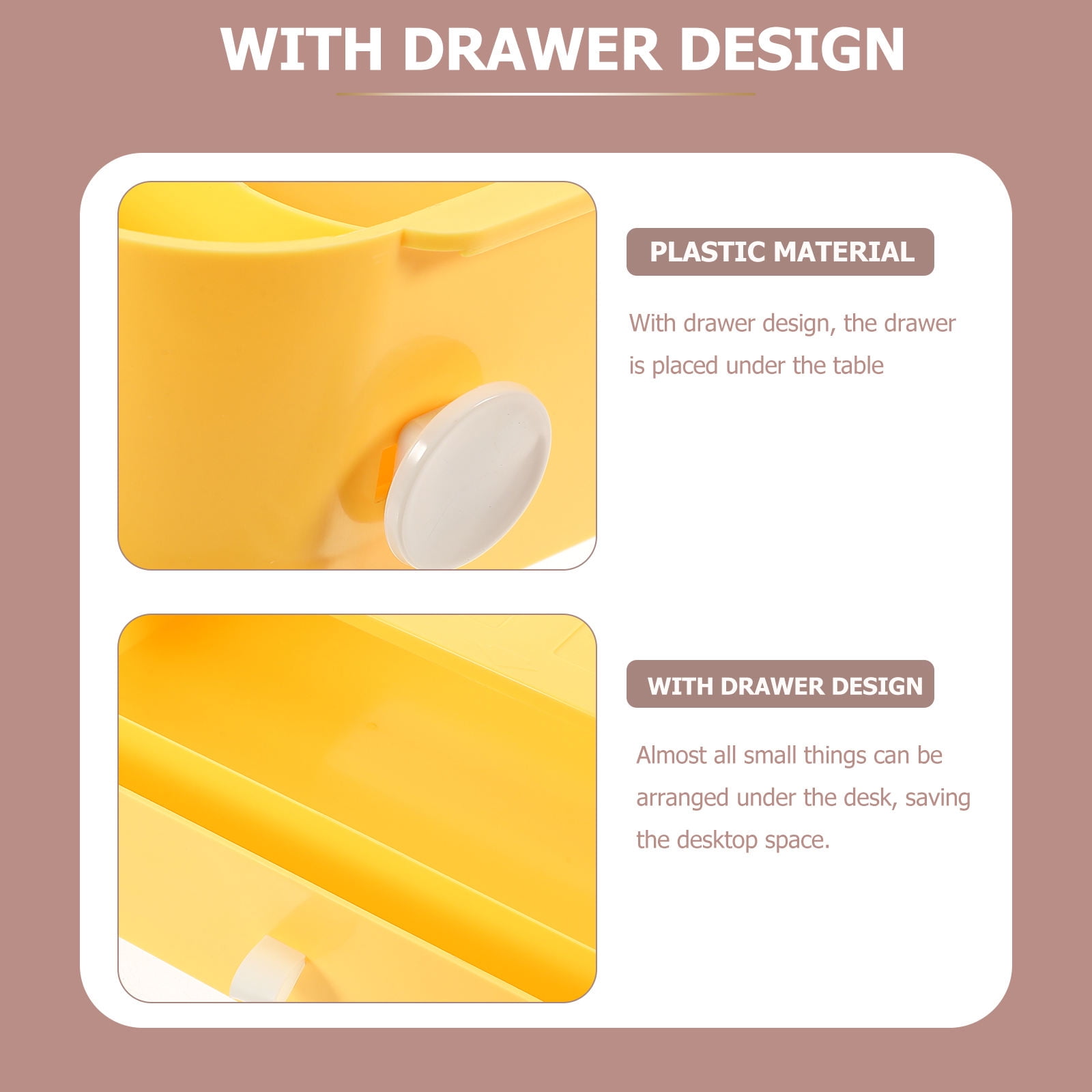 OFFIGAM 2-Pack Adhesive Under Desk Storage Drawers Yellow for Home Office Organization and Small Item Storage
