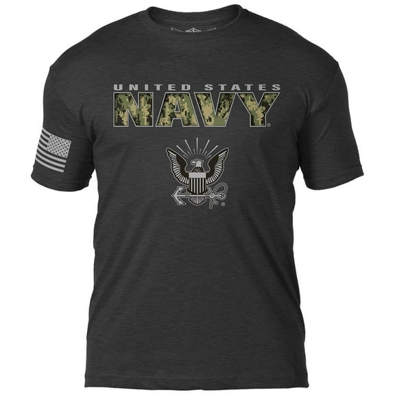 7.62 Design US Navy Type III 'Camo Text' Men's T-Shirt Heather Black Small