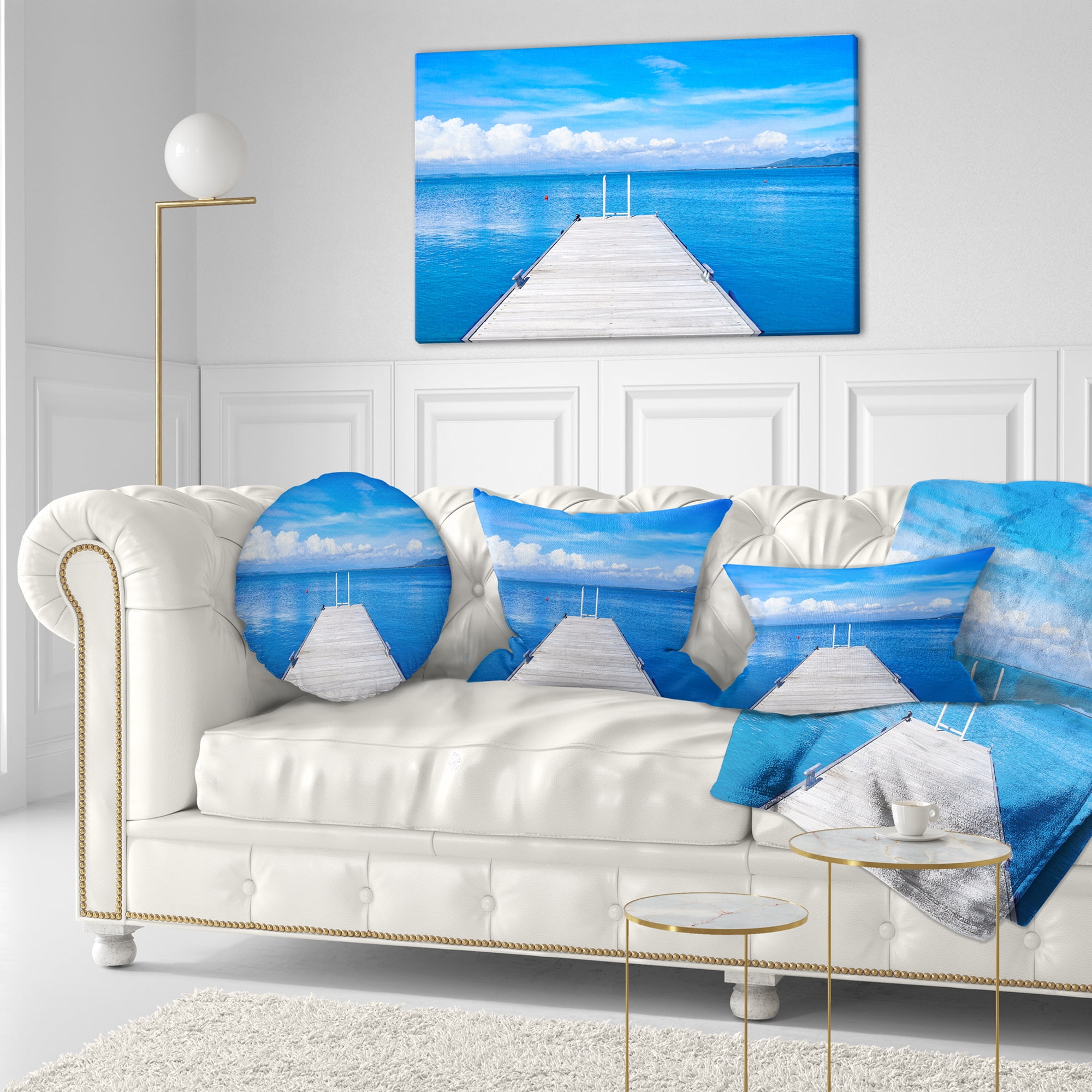 Designart Large Wooden Pier - Seascape Throw Pillow - 12x20