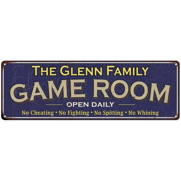 The Glenn Family Blue Game Room Metal 8x24 Sign 108240037281