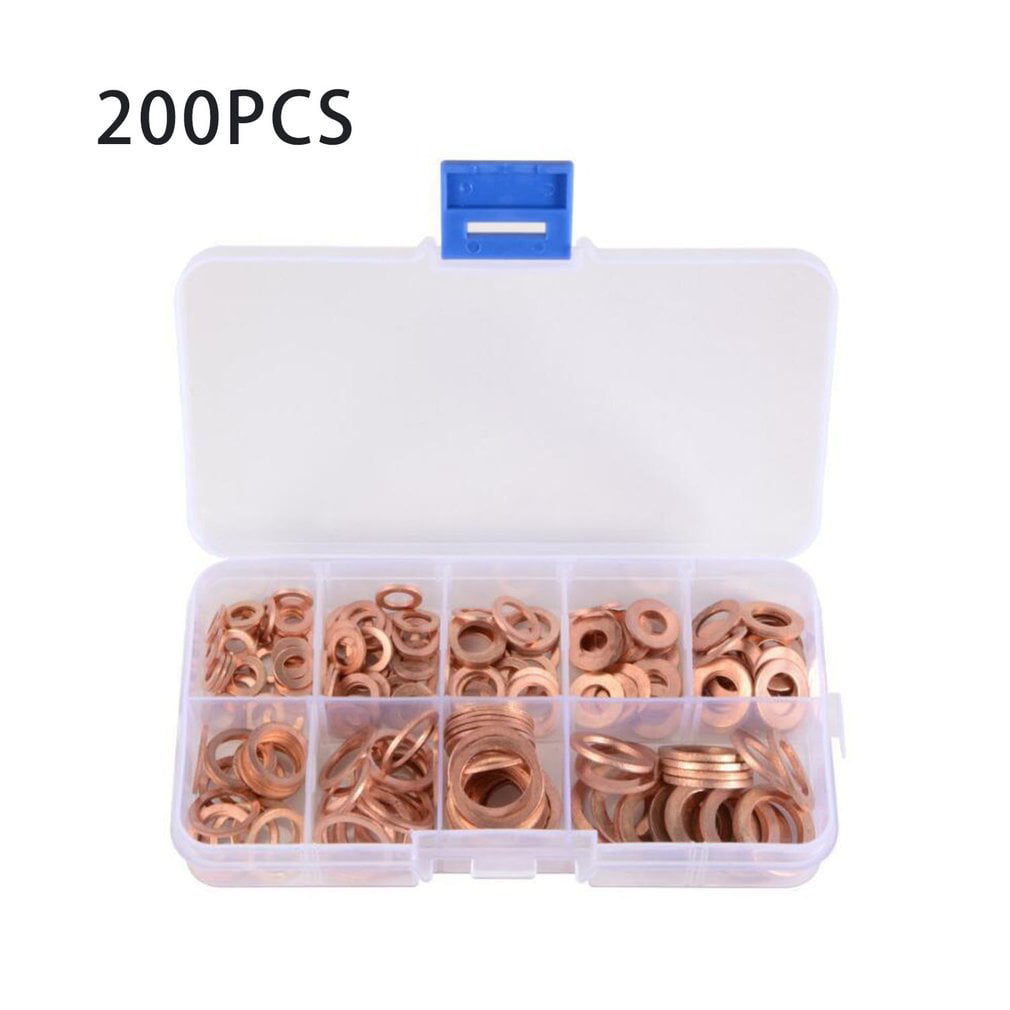 200X 9 Size M5-M14 Mixed Car Solid Copper Washers Flat Ring Plug Oil Seal Gasket