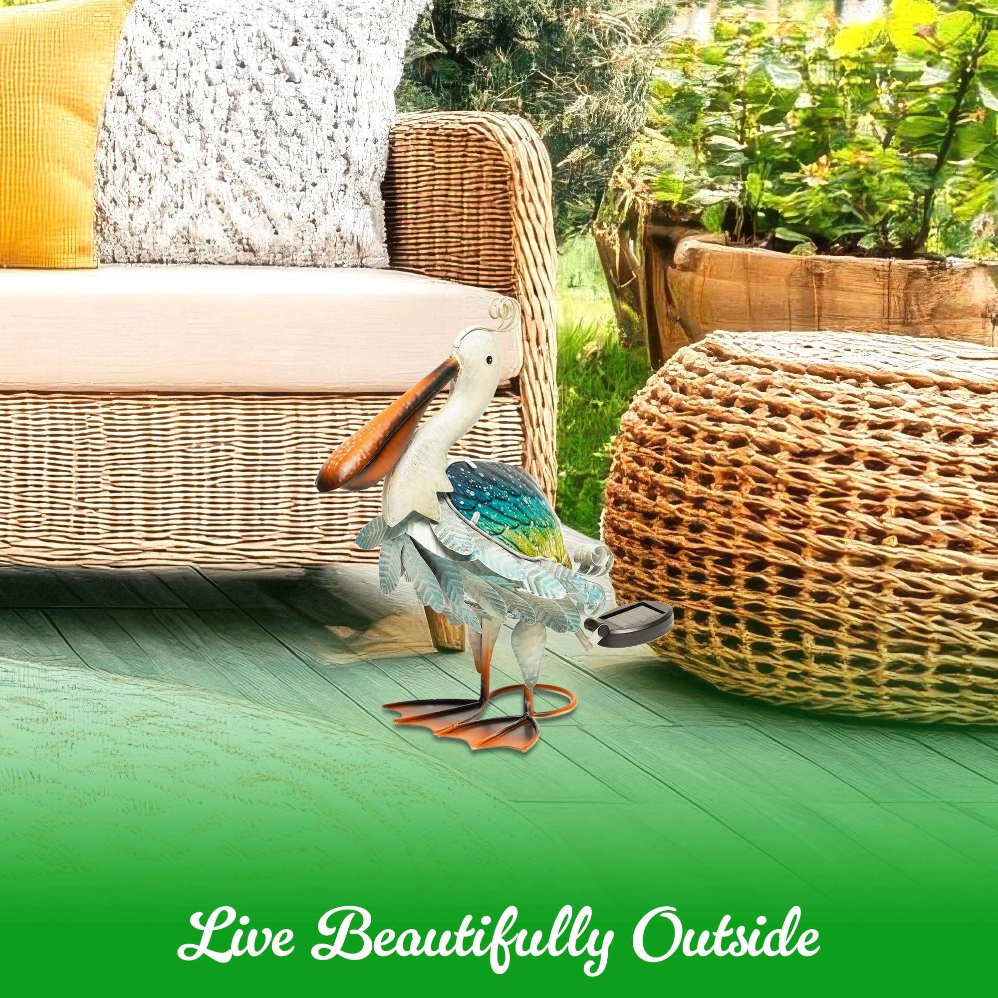 G128 Solar Pelican Garden Statue 17" Coastal Bird Yard Decor with Light for Lawn Patio Backyard