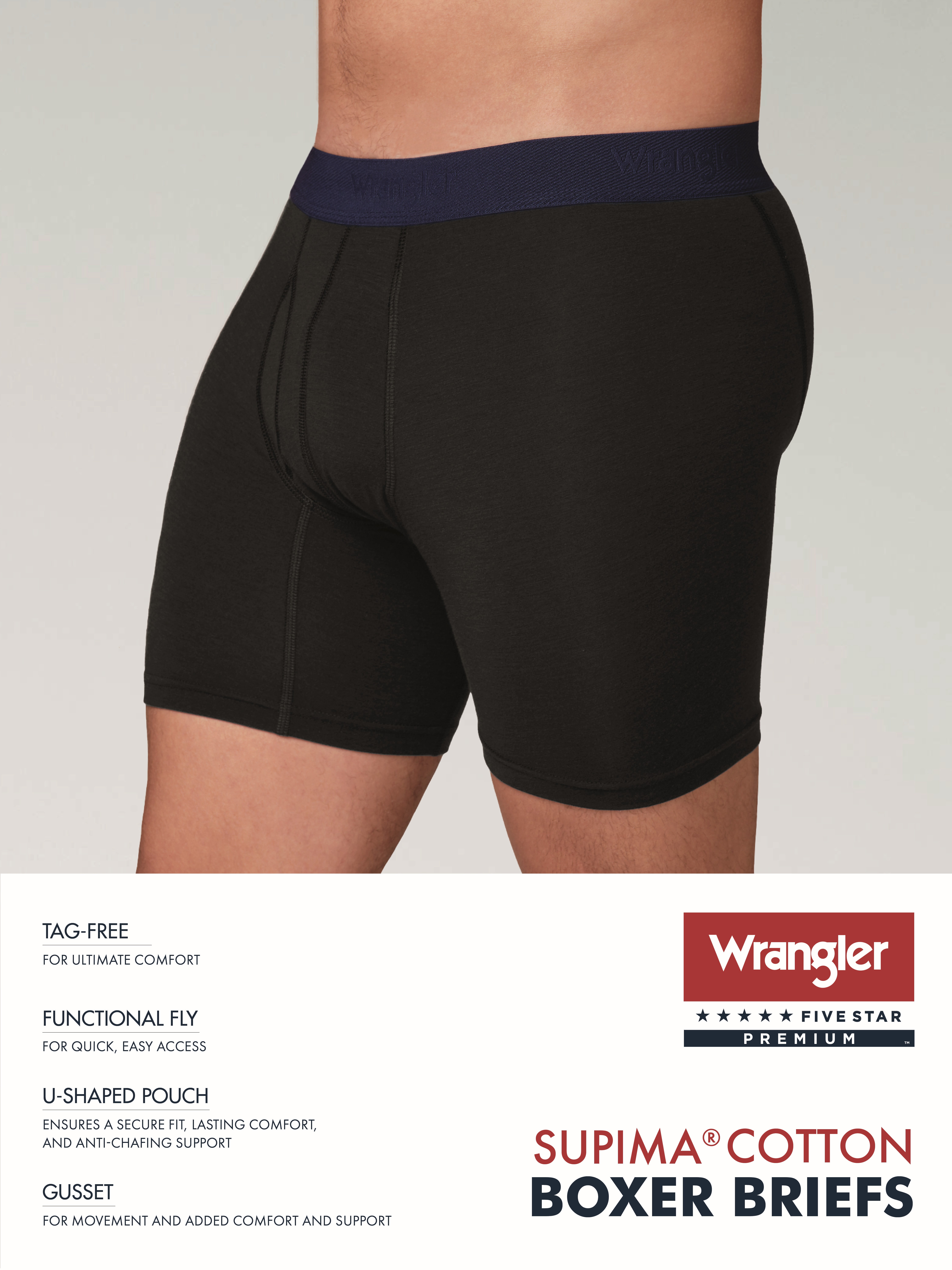 Wrangler Men’s Supima ComfortFlex Stretch Boxer Briefs, 6-Pack