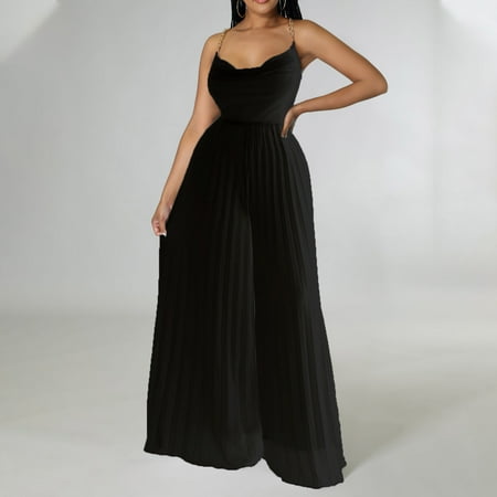 Dihao Jumpsuits for Women Plus Size Casual Style Tummy Control Flowy Wide Leg Ruffled Suspenders Rompers Women s Casual Solid Lace-up Stand-up Collar Jumpsuit Daily Fashion Bodysuit
