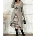 thumbnail image 6 of Women'S Dress 2 Piece Outfits Ribbed Knitted Long Sleeve Long Cardigan Plaid Sleeveless Midi Dress Fall Sets Khaki XL, 6 of 8