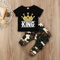 thumbnail image 2 of Toddler Baby Boy Clothes King Short Sleeve Black T-Shirt +Camo Pants Outfits Tops Set, 2 of 7