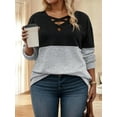thumbnail image 3 of NISVIYA Plus Size Women Tops Loose Fit Criss Cross V Neck Sweatshirts Cozy Color Block Shirts Winter Long Sleeves Pullover, 3 of 4