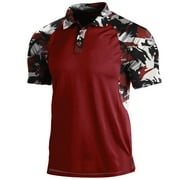 wendunide polo shirts for men Mens Fashion Casual Comfort Soft Loose Outdoor Sports Lapel Solid Color Camouflage Printing Raglan Sleeve Top Short Sleeve T Shirt Shirt Top Blouse L