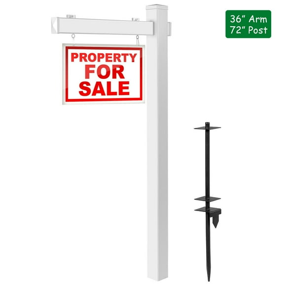 Gymax 6' UPVC Real Estate Sign Post Open House Yard Home for Sale White W/Stake