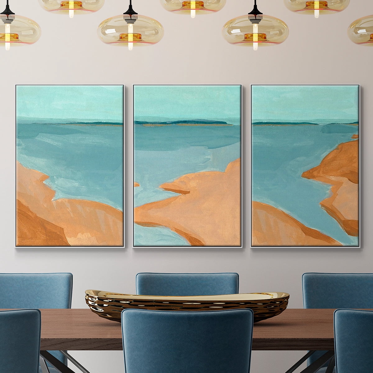 Out on the Sandbar I - Framed Premium Gallery Wrapped Canvas L Frame 3 Piece Set - Ready to Hang