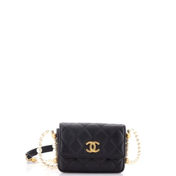 Pre-Owned About Pearls Flap Card Holder with Chain Quilted Calfskin By Rebag